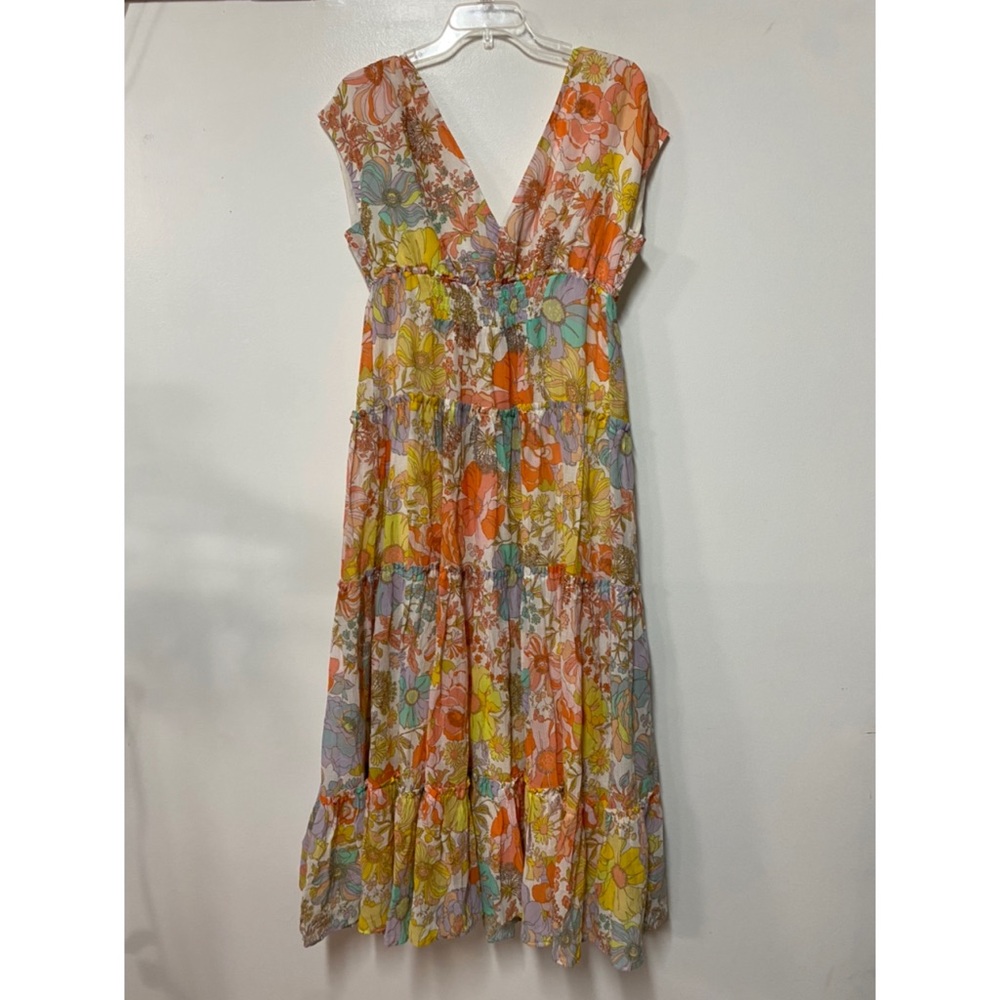 Anthropologie Floral Maxi Dress in Peach, Yellow & Light Blue - Picture 8 of 9